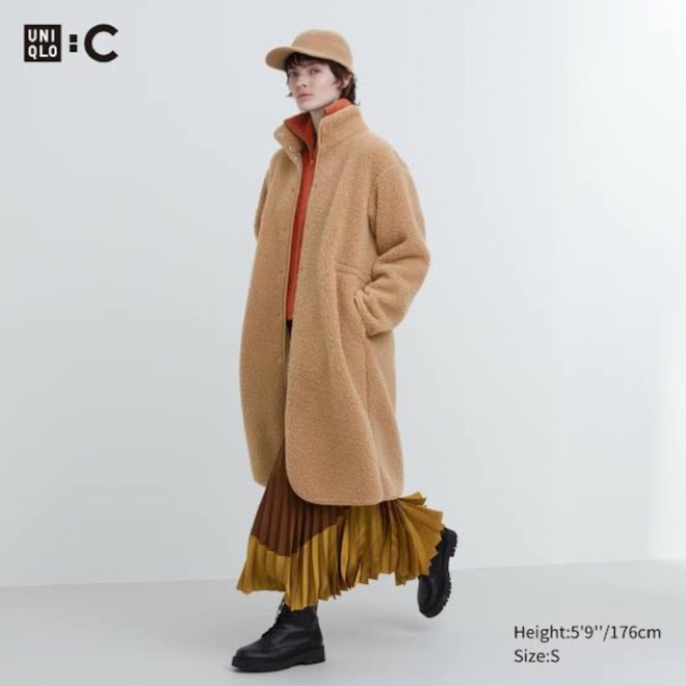 Uniqlo tan brown Pile Lined Fleece Stand Collar Coat (Japan size S, US size XS)